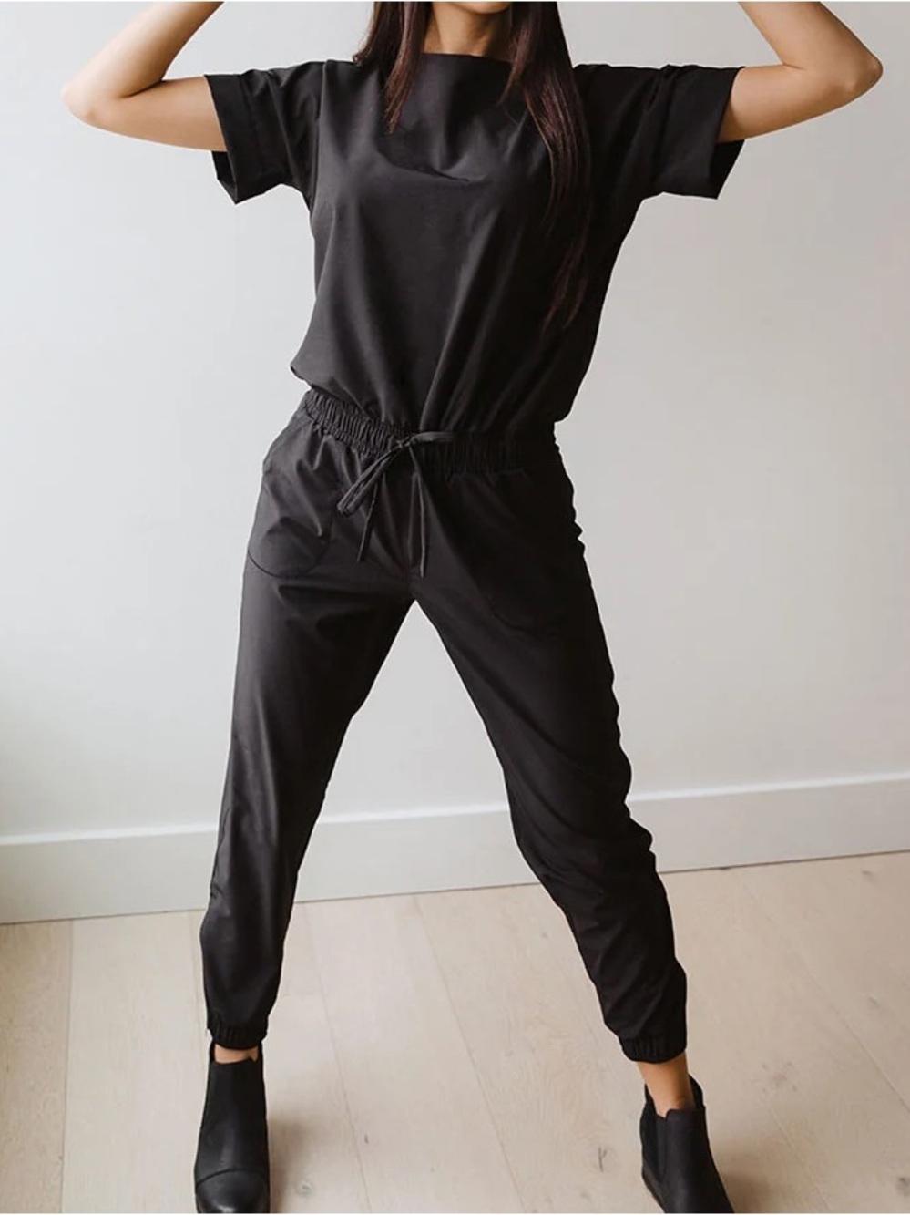 Albion Fit Black Women's Jogger Everyday Jumpsuit Retails $128